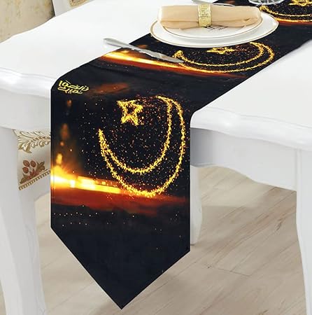 Wmbetter 12 x 70 Inch Eid Mubarak Table Runner Eid Decorations Happy Eid Mubarak 2019 Party Favors