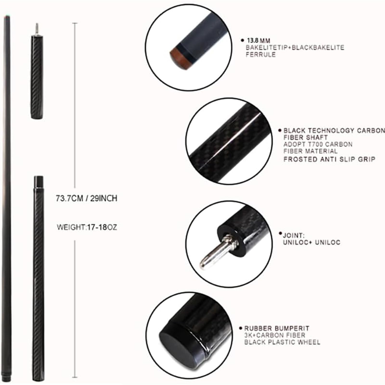 KHEALING kij bilardowy z włókna węglowego – główka 13,8 mm, 1/3 długi skokowy kij bilardowy, 119 cm, ręcznie wykonany dla precyzji, prostych strzałów, idealny do profesjonalnego sprzętu bilardowego |