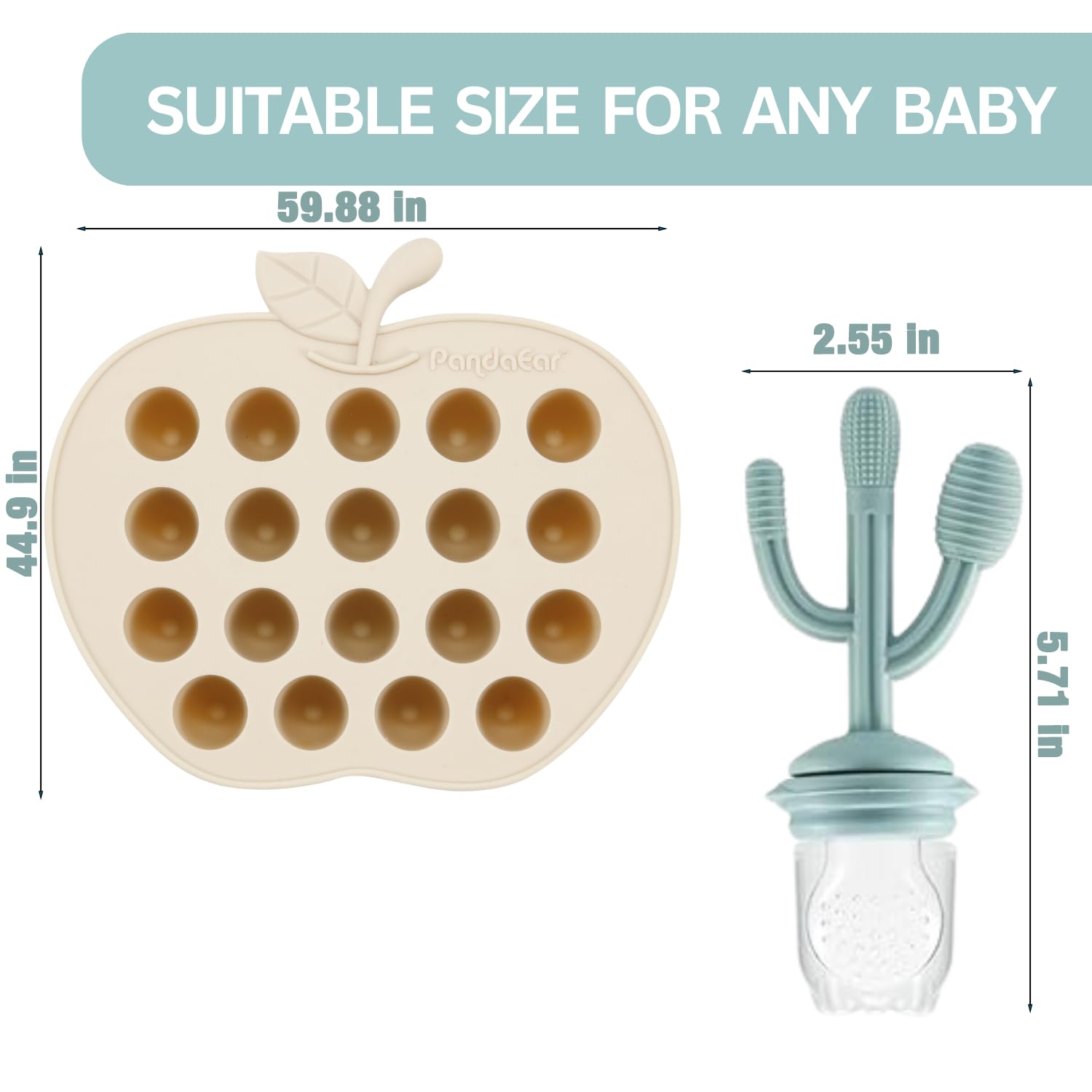PandaEar 2 Paquets Plateau de Congélation pour Aliments Bébé & 3 Paquets Tétines Alimentaires pour Bébé, Plateau de Congélation pour Aliments Bébé et Fabricant de Glaçons