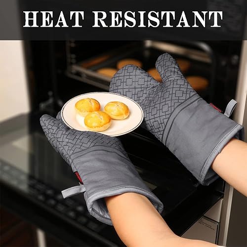 Miniatura 5 de Juego de 6 manoplas para horno y agarraderas, guantes para horno de cocina, resistentes al calor, 550 grados, extra largos, con superficie de