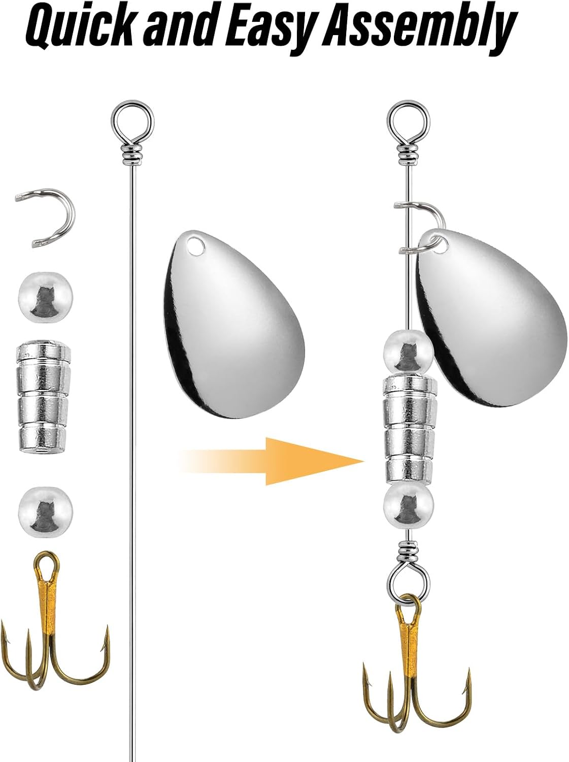 Dr.Fish 140 Pack Spinner Making Kit Lure Making Supplies Inline Blade Spinnerbait Parts Accessory Shaft Clevis Treble Hooks Spoon Fishing Bead Starter Tackle