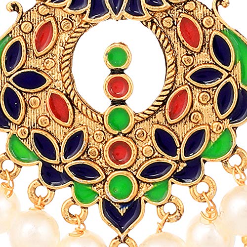 Image of Yellow Chimes Beautifully Enamelled Stylish Gold Plated Meenakari Chandbali Earrings for Women and Girls