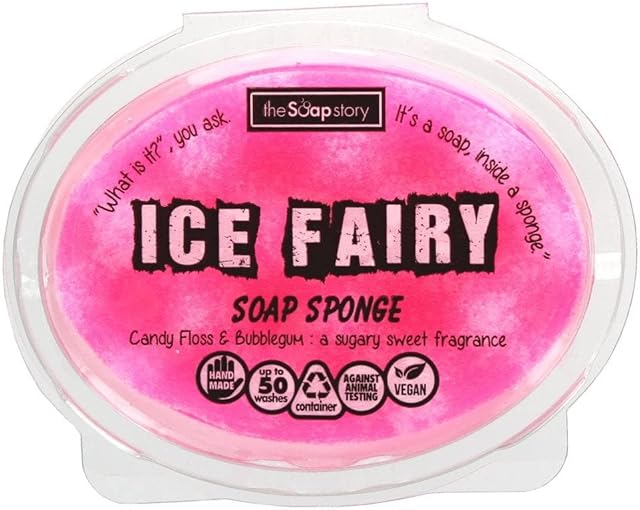 The Soap Story Handmade Soap Sponge, Vegan Soap Sponge made with Vegetable Glycerin, Exfoliating Sponge for Bath & Shower Suitable for Men & Women, 100% Cruelty Free, 50+ Uses! 150g - Ice Fairy