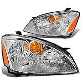 DNA Motoring HL-OH-NA02-CH-AM Chrome Housing Amber Corner Headlights Replacement For 02-04 Altima