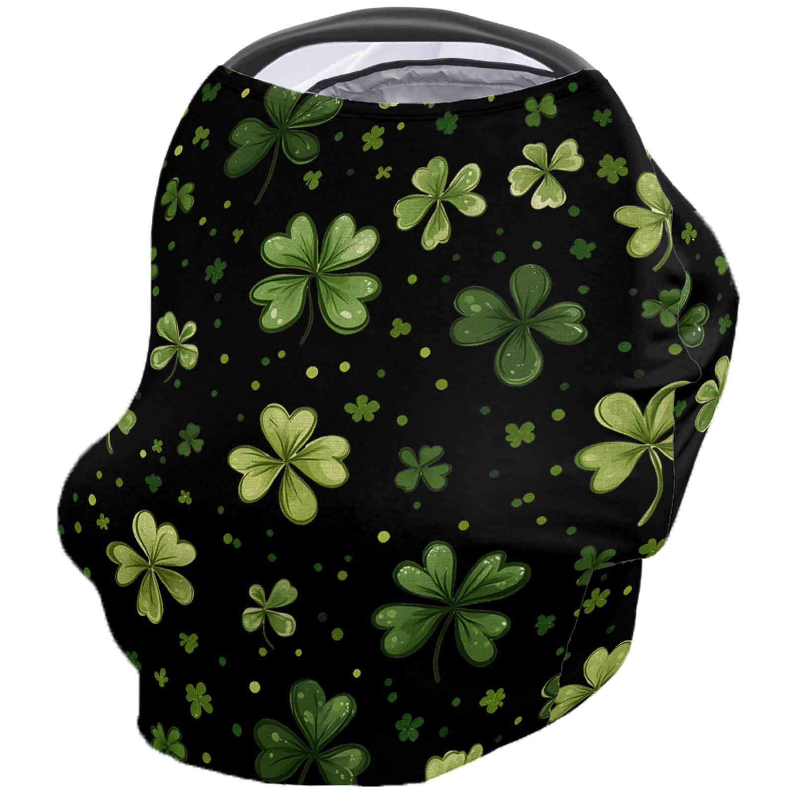 Nursing Cover for Breastfeeding Scarf, Shamrock Green Leaves Dots St. Patrick's Day Black Baby Car Covers Super Soft Multi Use for Canopy Shopping Cart Cover Blanket Stroller Cover