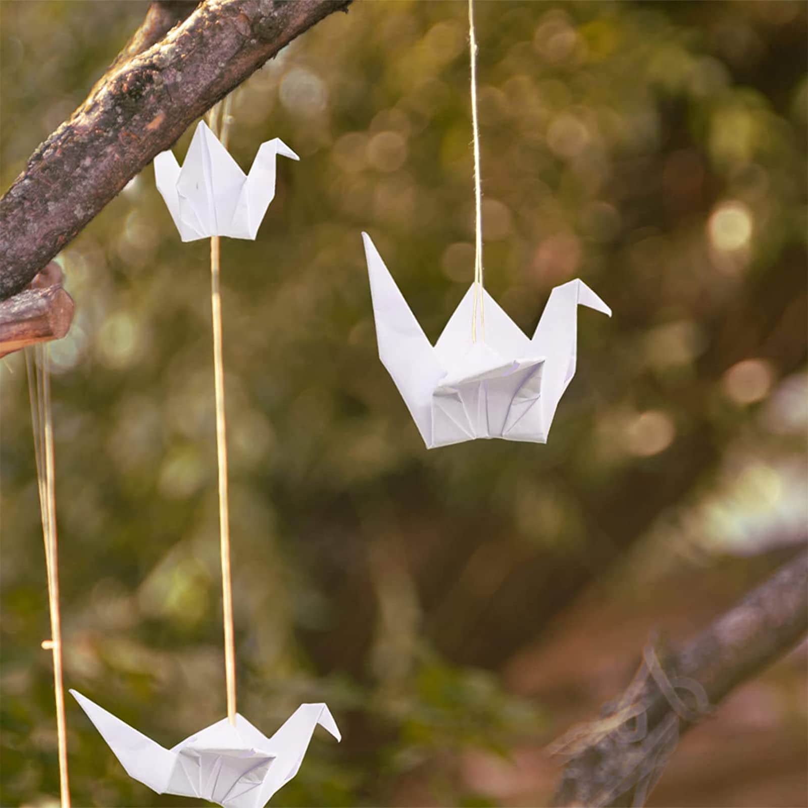 Kit di gru di carta per origami, 140 pezzi di ghirlande di carta per origami piegate fatte a mano, per feste di nozze, sfondo, decorazione della casa, bianco