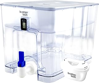 FRESIAMAX Wasserfilter mit Zapfhahn. Wasserfilterspender 7,5 L. 1x Kartusche. Reduktion von Kalk, Chlor, Metalle wie Blei und Kupfer. ideale Größe für Kühlschrank. Digitale Anzeige. BPA-frei.