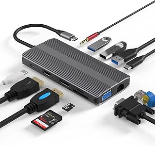 navor 12-in-1 USB C Hub with 4K HDMI, VGA, DP Interface - Docking Station with 2 USB 3.0 Ports, 1 USB 2.0 Port, PD, TF/SD Card Slot, Ethernet, 3.5mm Audio, Type-C Data Port for MacBook, Thunderbolt 3/4