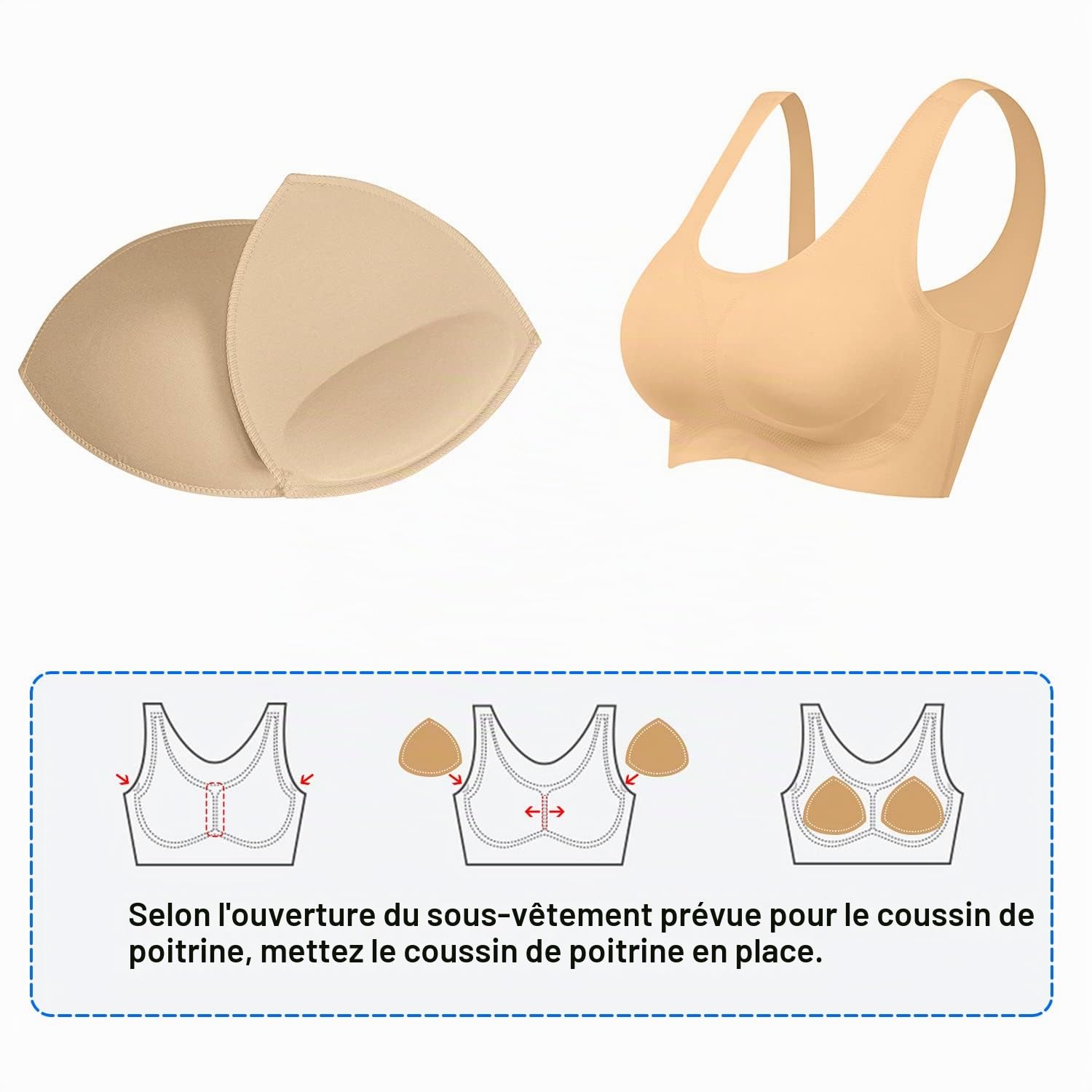 Lot de 5 paires de coussinets triangulaires amovibles pour soutien-gorge de sport push-up pour maillot de bain