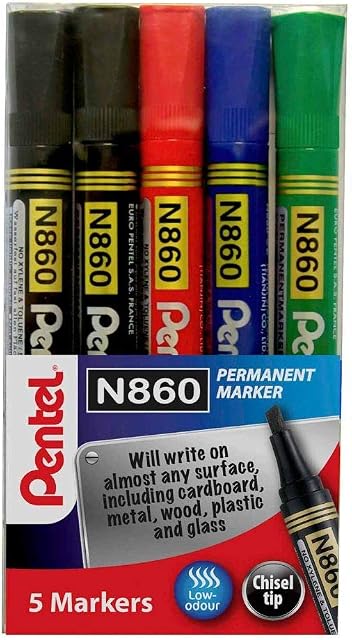 Pentel N860 Permanent Marker Chisel Tip Pack of 5