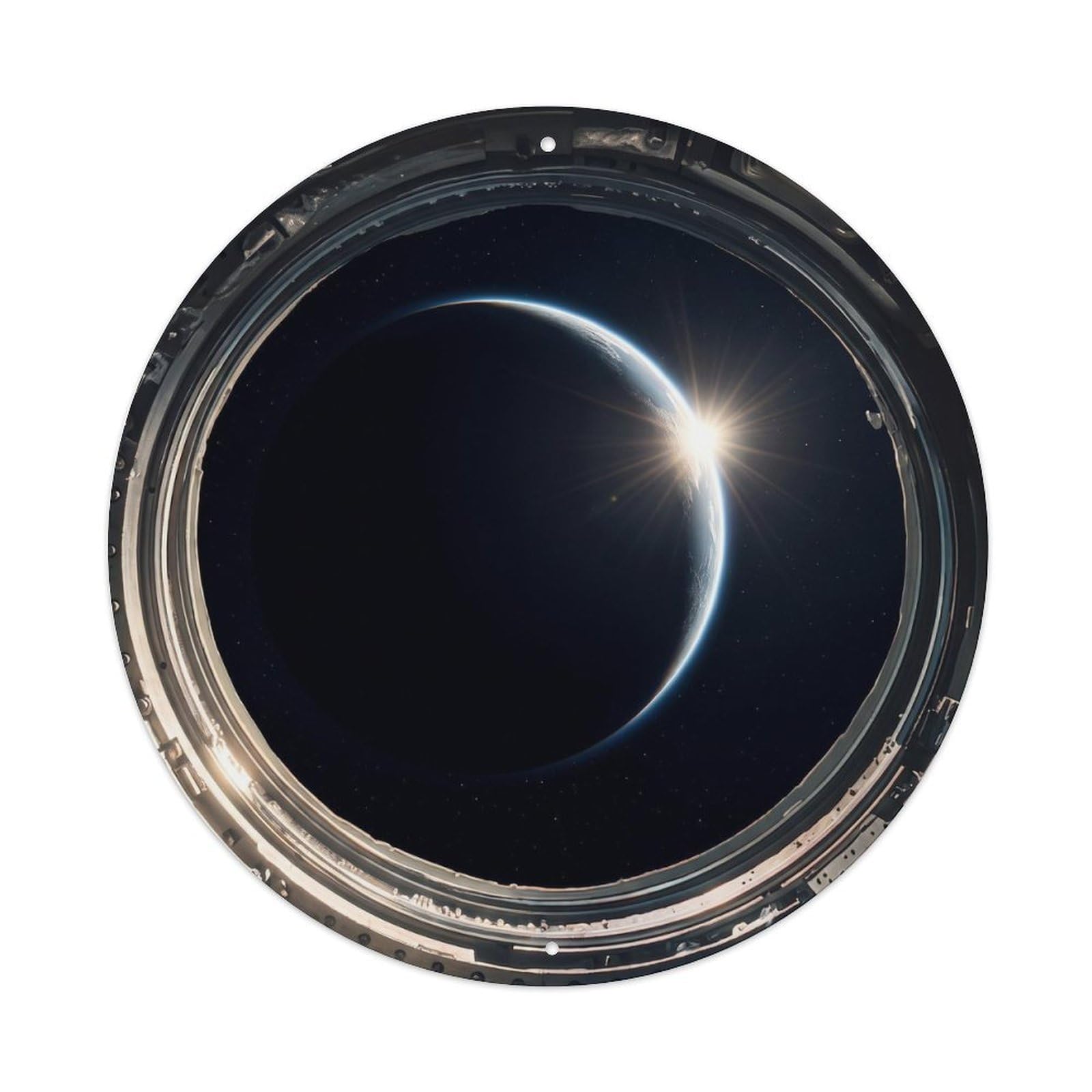 Metal Tin Sign Earth Crescent View from Space Station Porthole 1