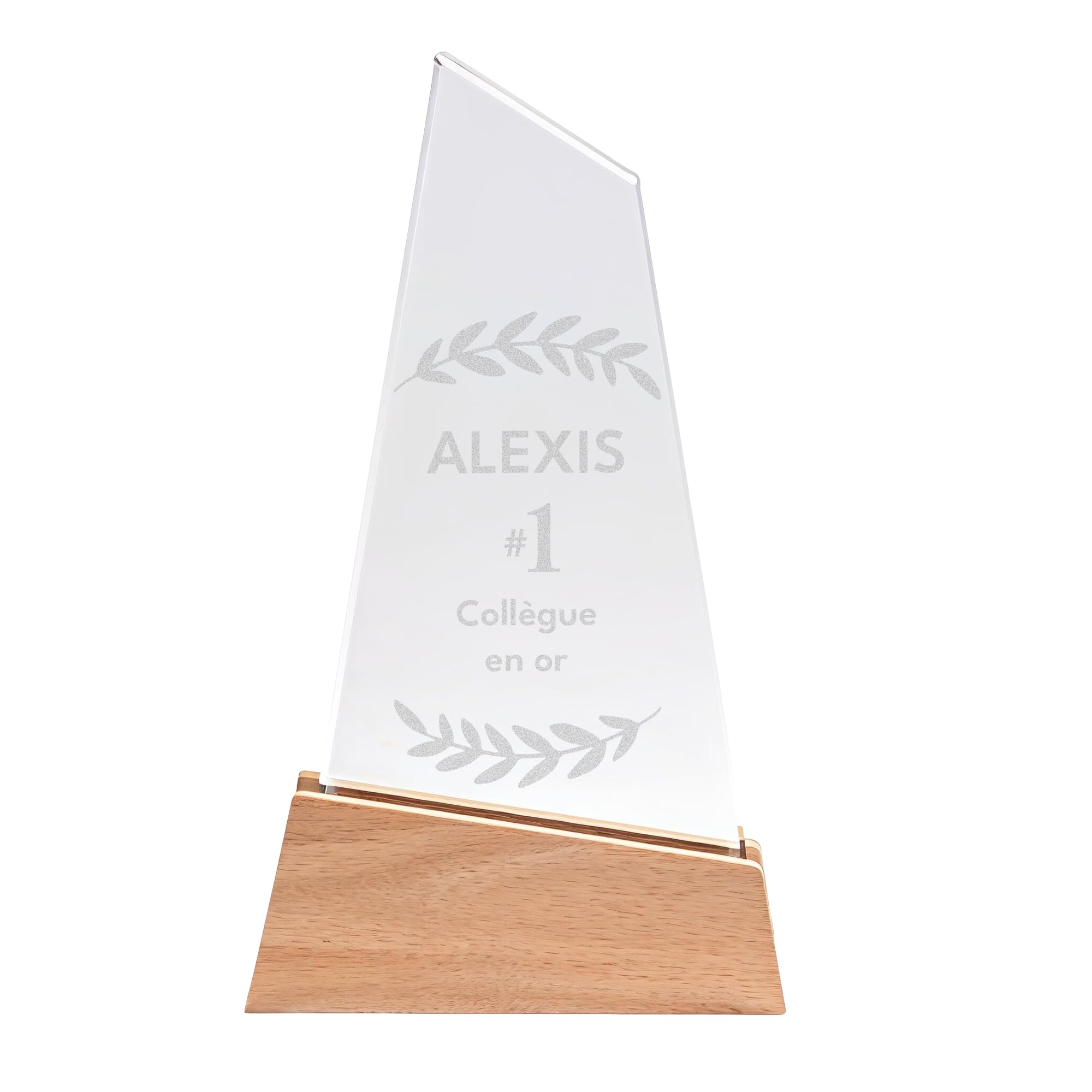 KDO MAGIC - Trophée Personnalisable Base en Bois - Coffret Cadeau Inclus - Verre gravé - Texte, prénom ou Date gravé - Retraite, Récompense, Sport