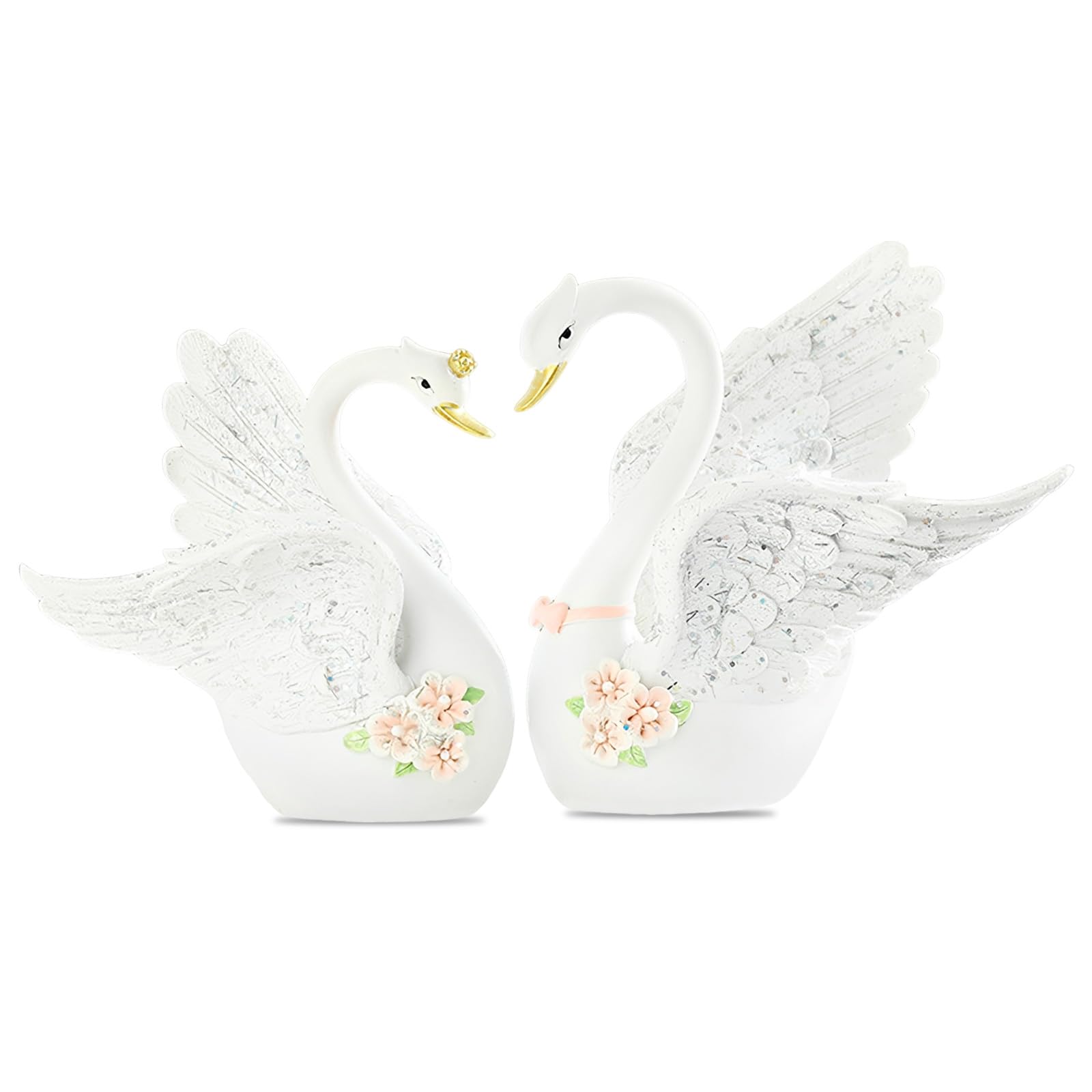EOREA 2 Pack Large Resin White Swan Figurines, Vintage Full-Bodied Couple Swan Statue, Romantic Tabletop Centerpiece, Reusable Wedding Cake Topper for Anniversary, Bridal Shower & Party Decor (White)