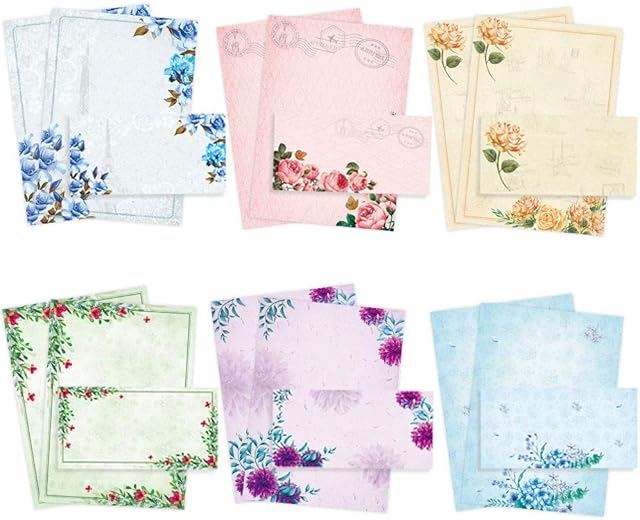 Stationary Paper and Envelopes Set Pack of 48 - Japanese Stationery Set Vintage Floral Letter Writing Paper - 8.5 x 11 Inch