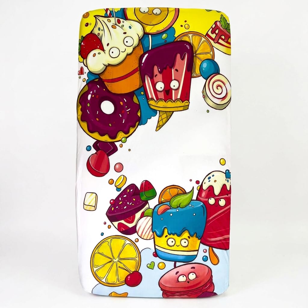 Sábana bajera ajustable para cuna de bebé, 100 % algodón, suave, transpirable, elástica, para cuna de tamaño estándar, ropa de cama de guardería, certificado Oeko-TEX, adorable patrón de dulces para