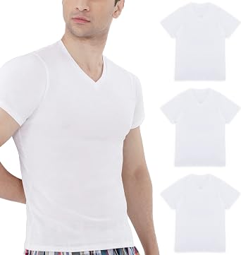 Vanever Mens V-Neck Shirt, Cotton V-Neck Shirt for Men, Pull Over Undershirt for Men Pack, Comfortable Everyday Shirt, White, XX-Large