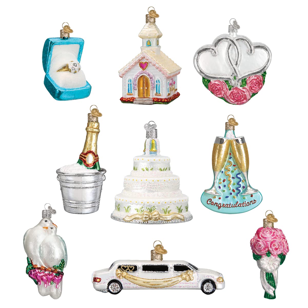 Old World Christmas Just Married Collection - Adorno de Vidrio soplado para árbol de Navidad