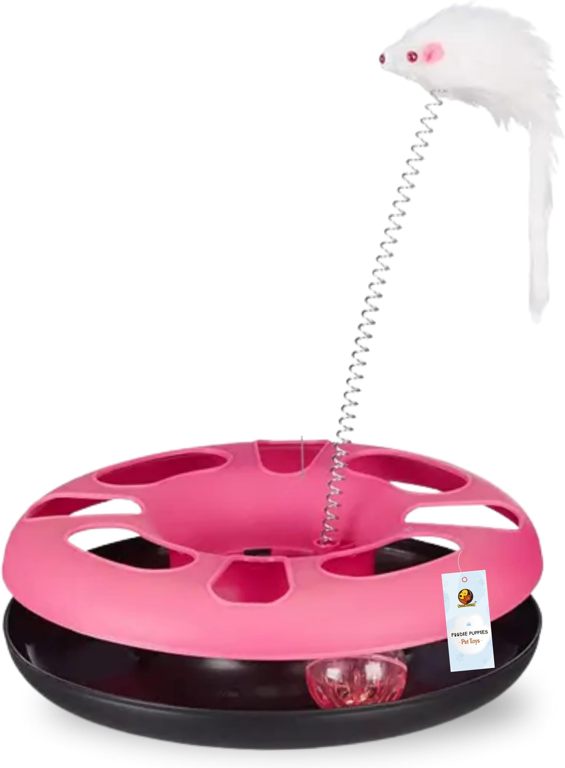 Foodie Puppies Cat Happy Circle with Ball Bell and Feather Mouse Attached for Cats and Kittens (Color May Vary) | Interactive Fun Toy for Exercise and Physical Health of Cats & Kittens (Happy Circle)