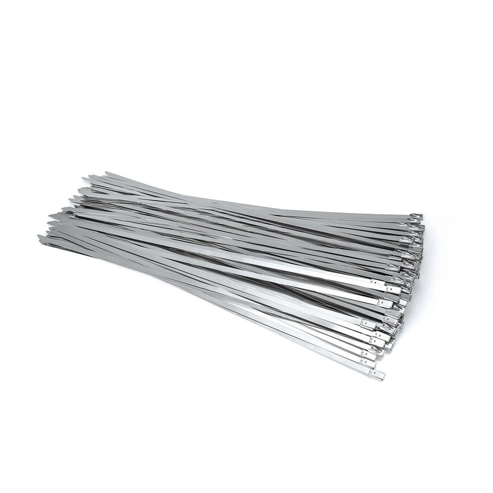 100 szt. opasek zaciskowych ze stali nierdzewnej 304 4,6 mm samoblokujące opaski zaciskowe metalowe do układu wydechowego (kolor: srebrny, rozmiar: 25 cm x 100 szt.) (srebrny 25 cm x 100 szt.) (s