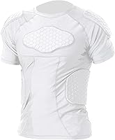 MKMOSSEKARNE Men's Padded Compression Shirt with 6 Football Pads - Rib Chest Shoulder Back Protector for Football Baseball Basketball Rugby