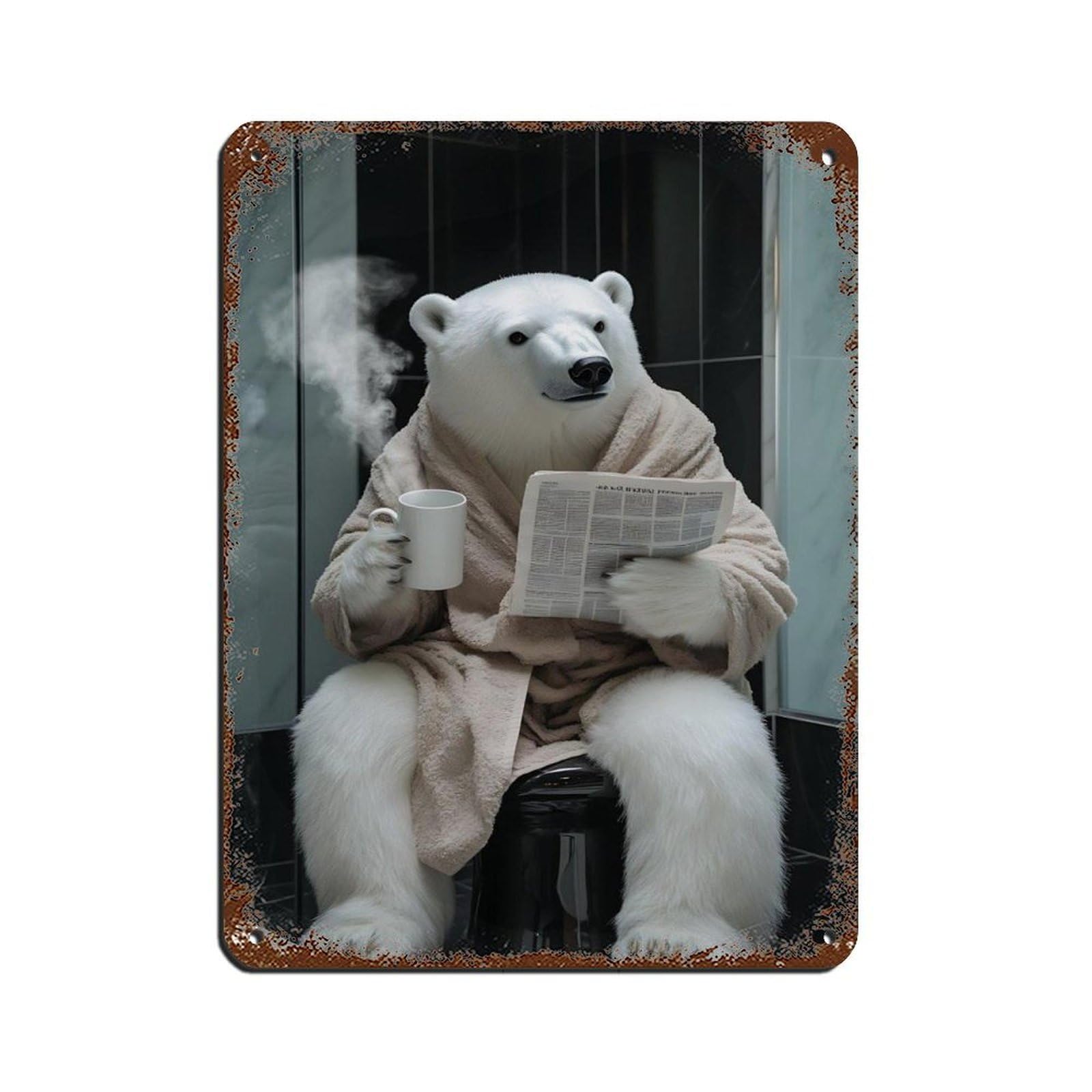 Lxwnze 30L X 40W Cm Polar Bear Art Bathroom Decor Tin Sign Vintage Metal Pub Club Cafe Bar Home Wall Art Decoration Poster Retro 12X16inch(30X40cm)