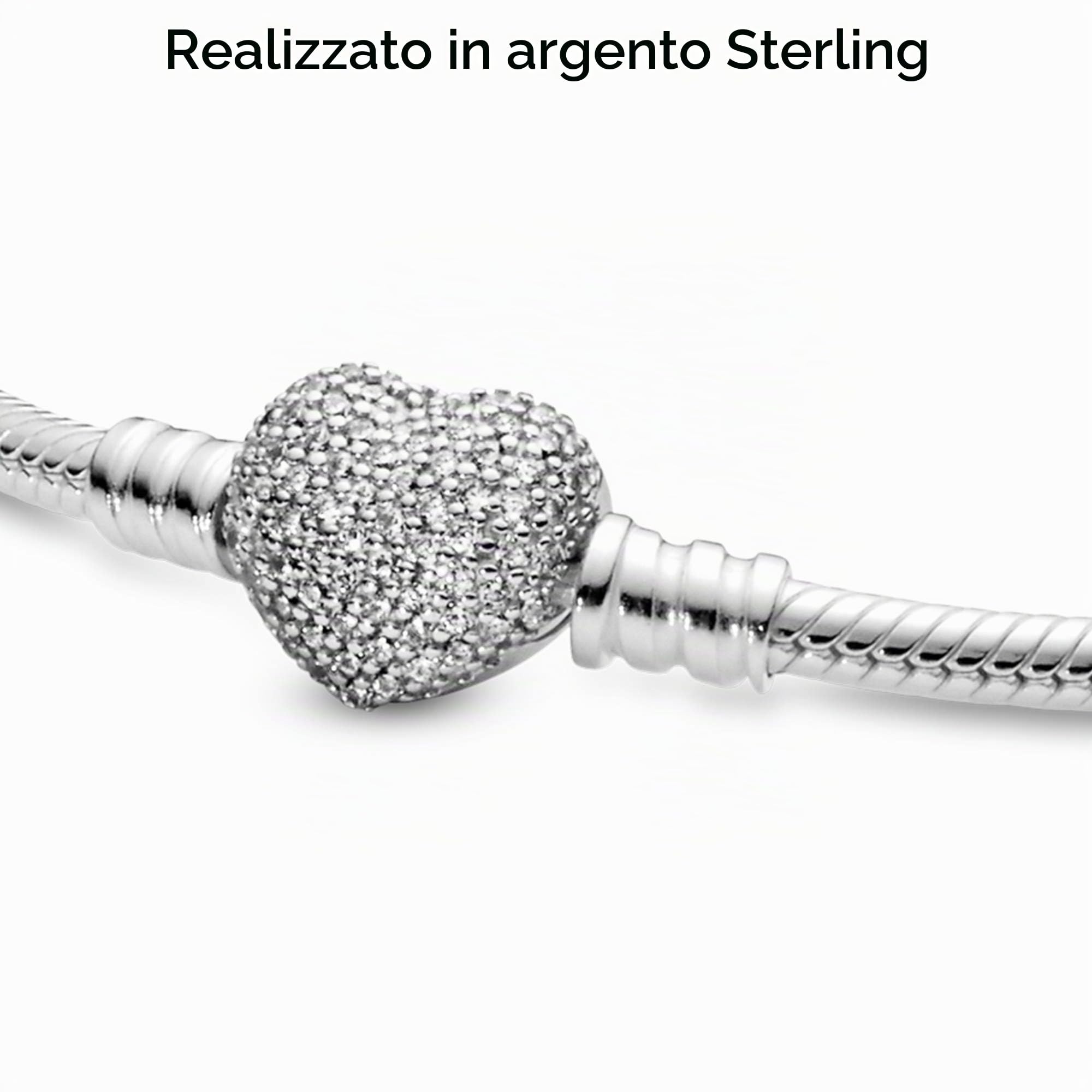 PANDORA Icons - Bracciale con maglia snake e chiusura a cuore pavè scintillante