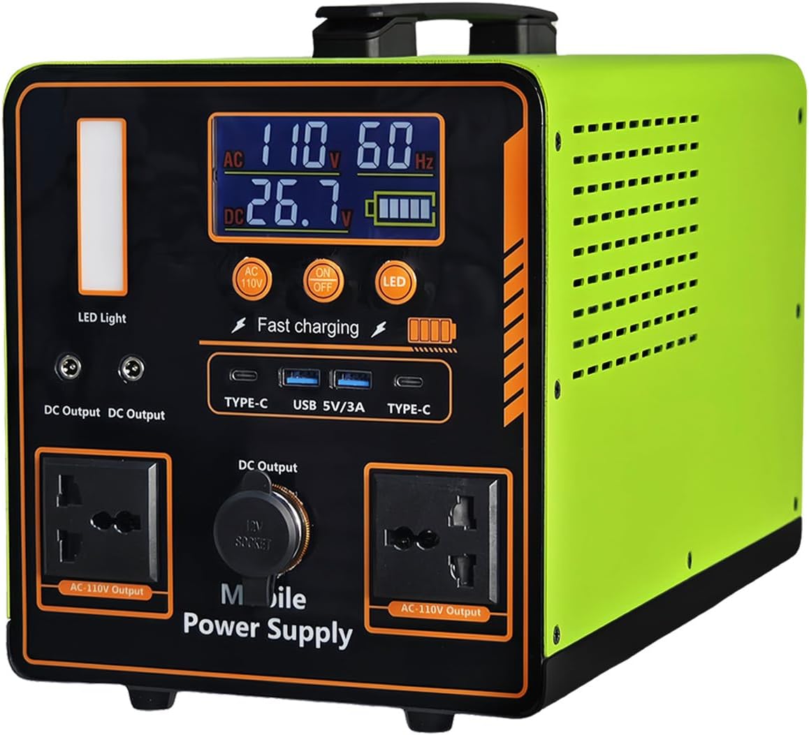 Portable Power Station, 1216Wh LiFePO4 Battery，1200W (Peak 2400W) AC，Reinforced Metal Frame，Backup Power Supply，uitable for Outdoor Camping Home Power Outage Emergency