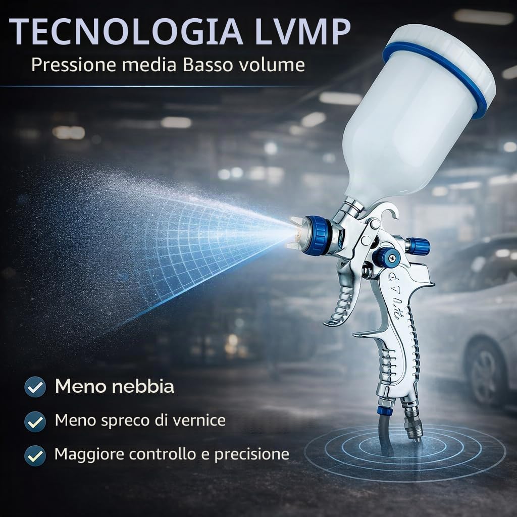 HVLP Pistola per pittura pneumatica ad aria compressa, per la verniciatura delle auto, 600 ml, 1,3 mm, professionale