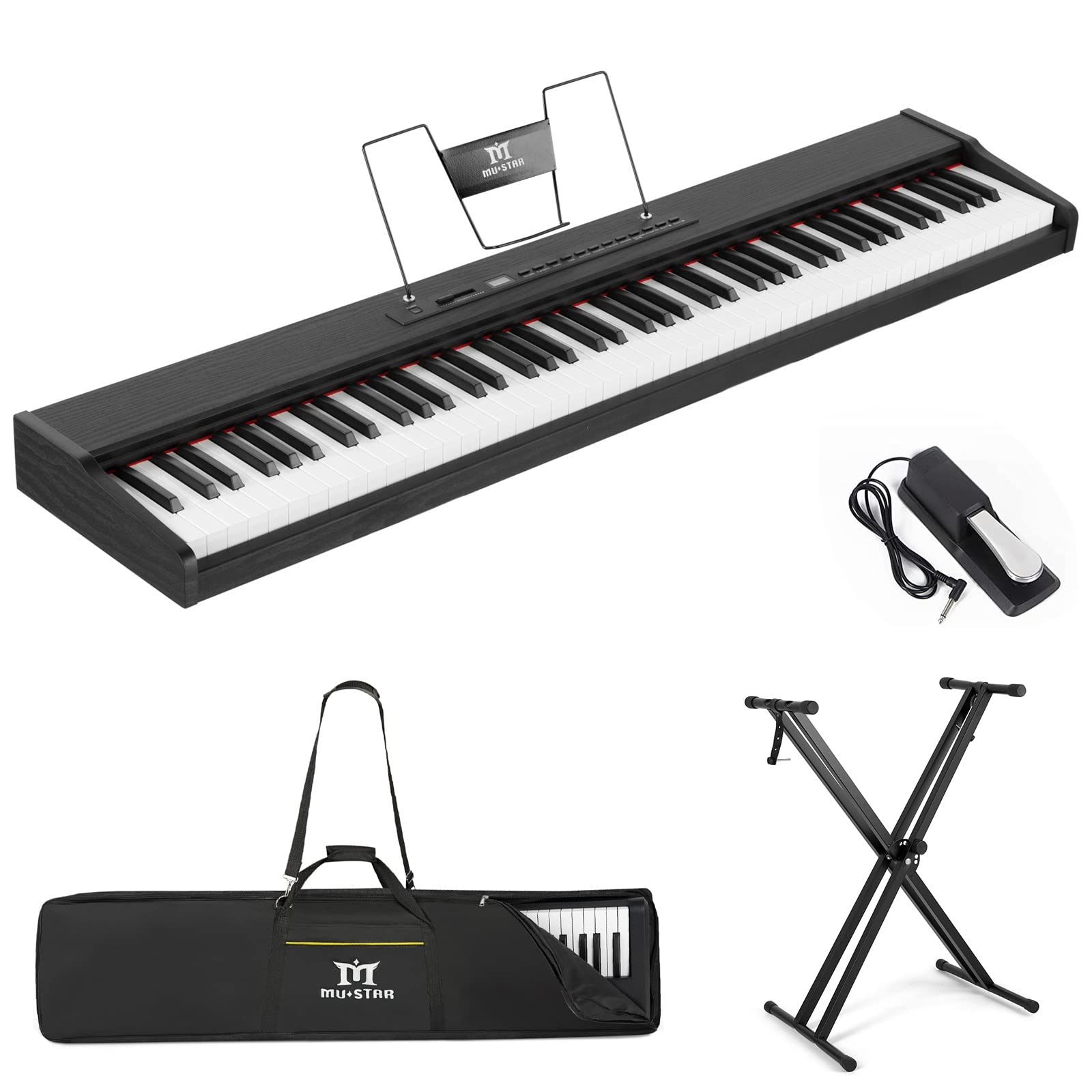 MUSTAR Digital Piano 88 Key Semi Weighted for Beginners, 88 Key Weighted Keyboard Piano with Stand, Full Size Electric Piano Keyboard 88 Keys, Build-in Speakers, Sustain Pedal (Black)