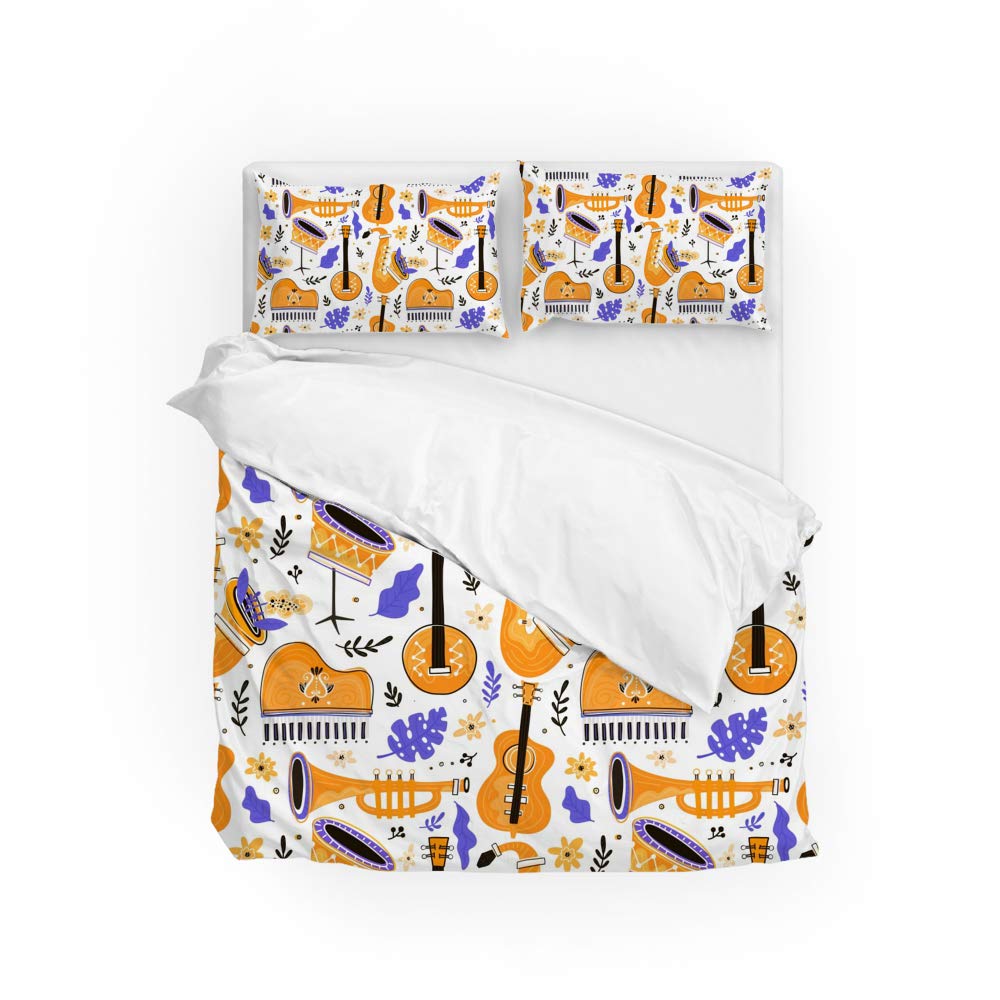 Parure de lit King motif festival de musique 3 pièces en polyester pour toutes saisons