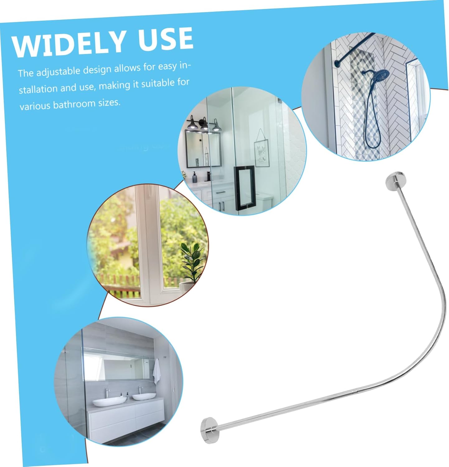 Zerodeko 3Pcs Curved Shower Curtain Rods Arched Rod for Bathroom Non Slip Design Rustproof Easy Installation with No Drilling Versatile for Shower