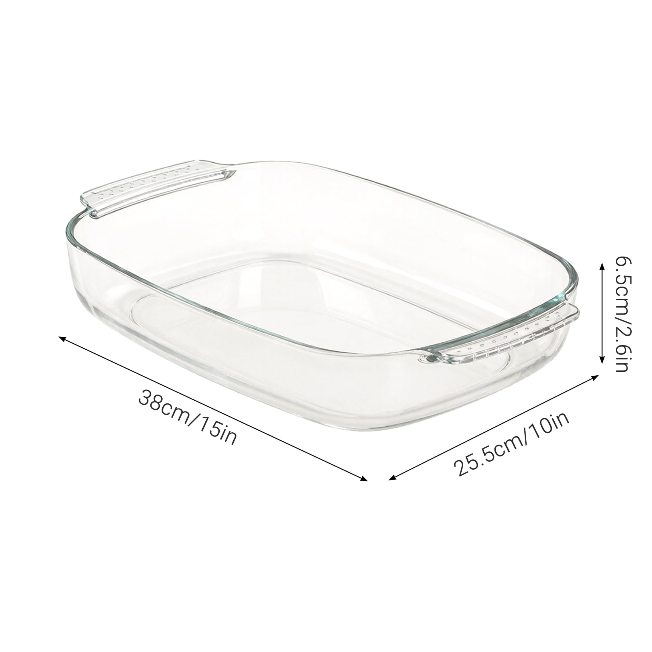 Teglia in vetro Teglia in vetro per forno rettangolare trasparente borosilicato alto da 3, 8 l con manici.