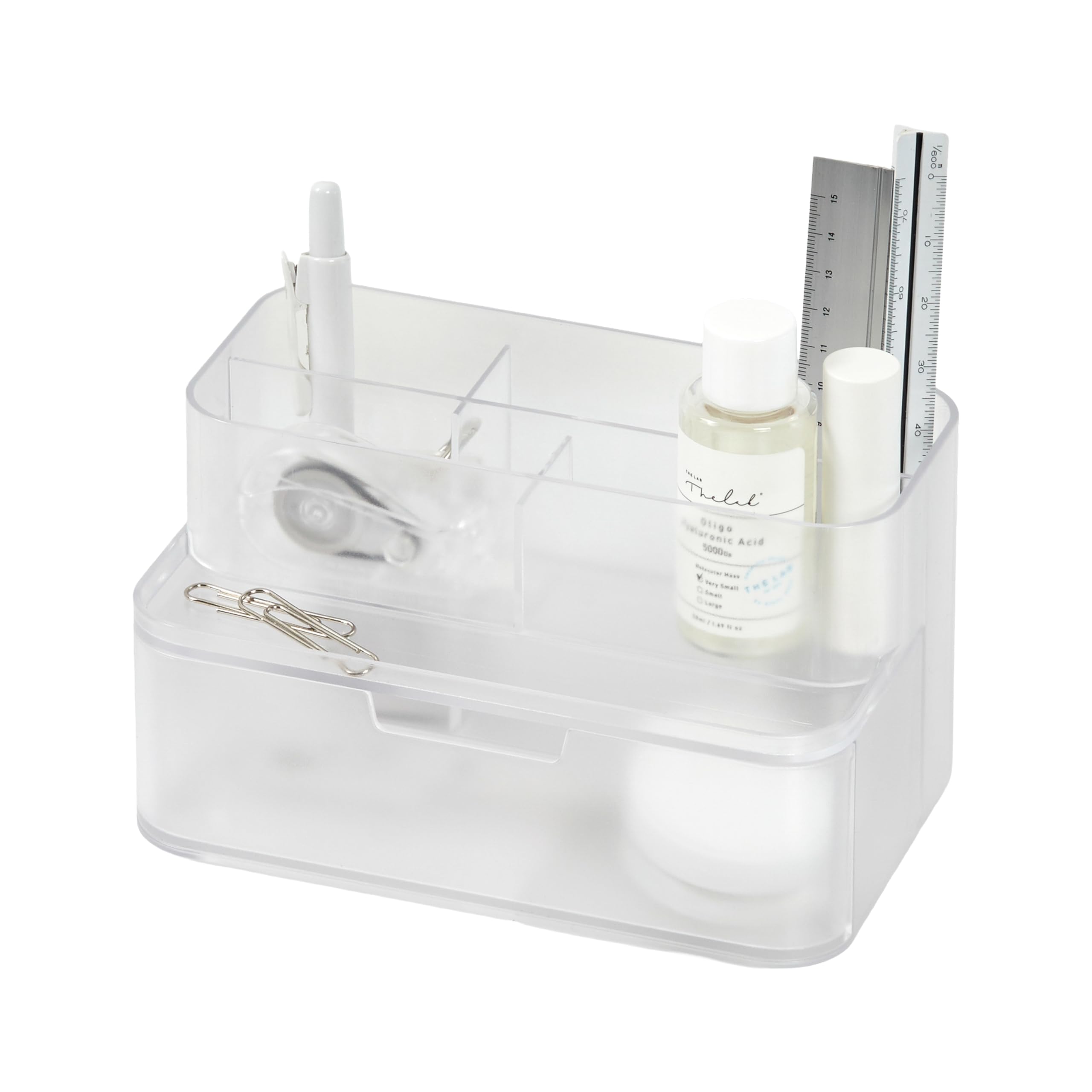 Organisateur de bureau BLUE GINKGO compact transparent à 5 compartiments et demi-tiroir