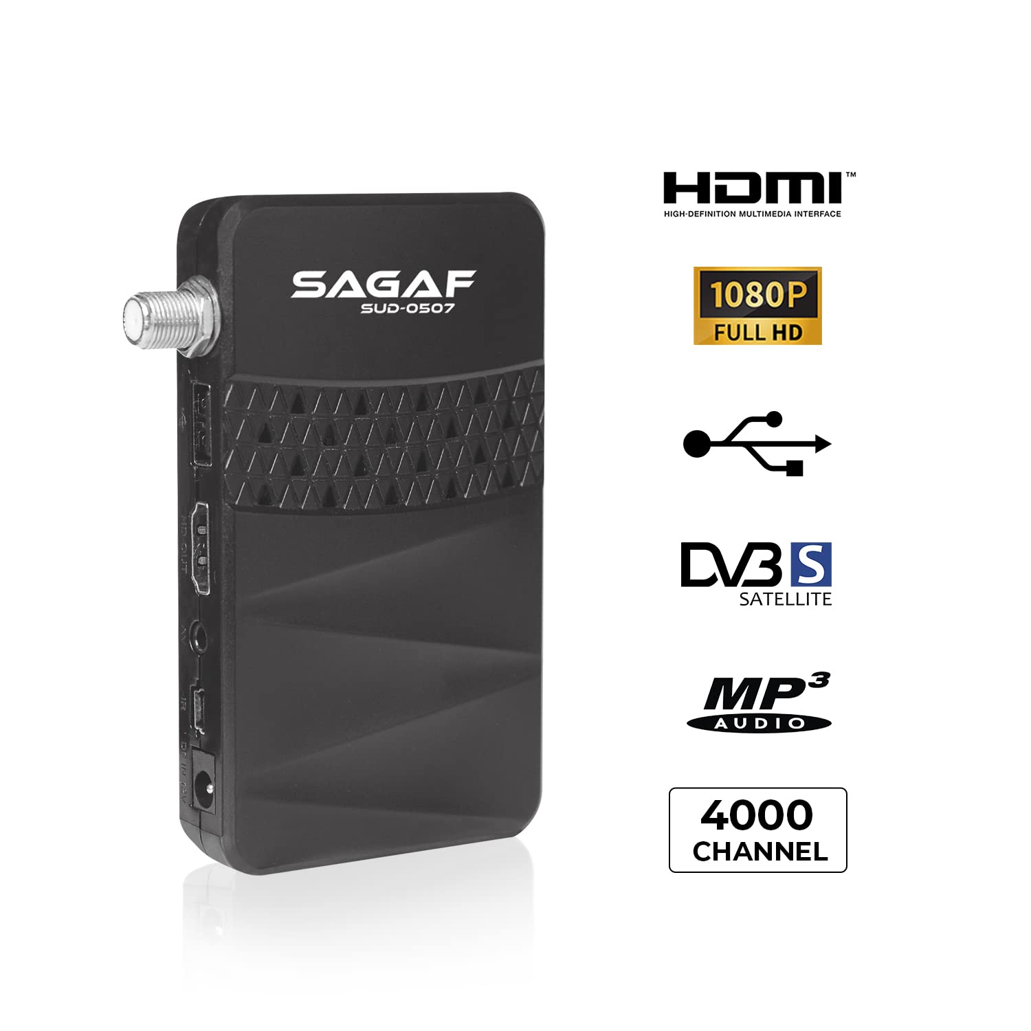 Leyf & Sagaf SUD-0507 Récepteur Satellite Mini DVB-S2 Full HD 1080p HDTV Scart USB Astra Hotbird Turksat