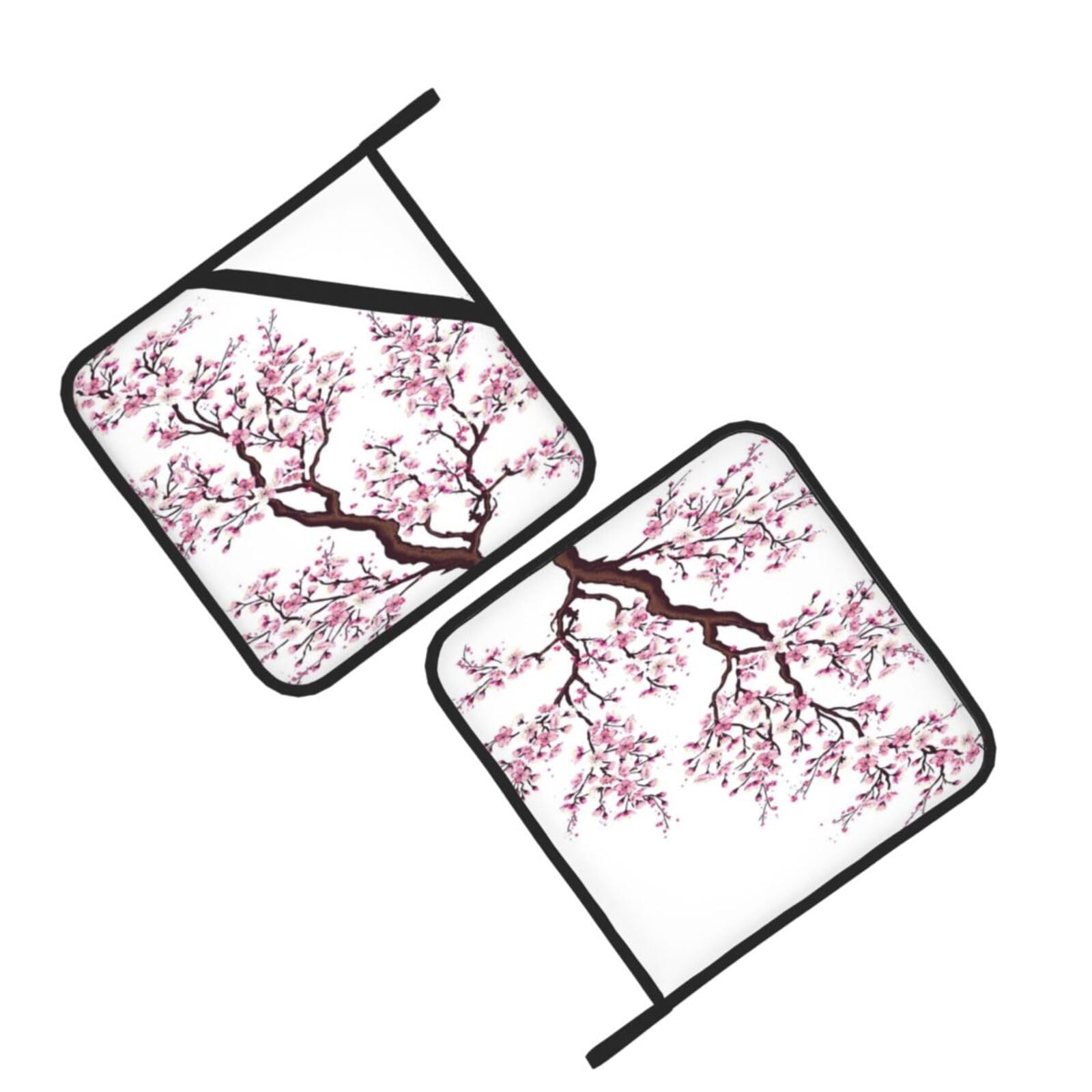 Cherry Blossoms Tree Printed Oven Pot Holders Set of 2 Pcs Heat Resistant Kitchen Microwave Potholders for Cooking Baking Grilling