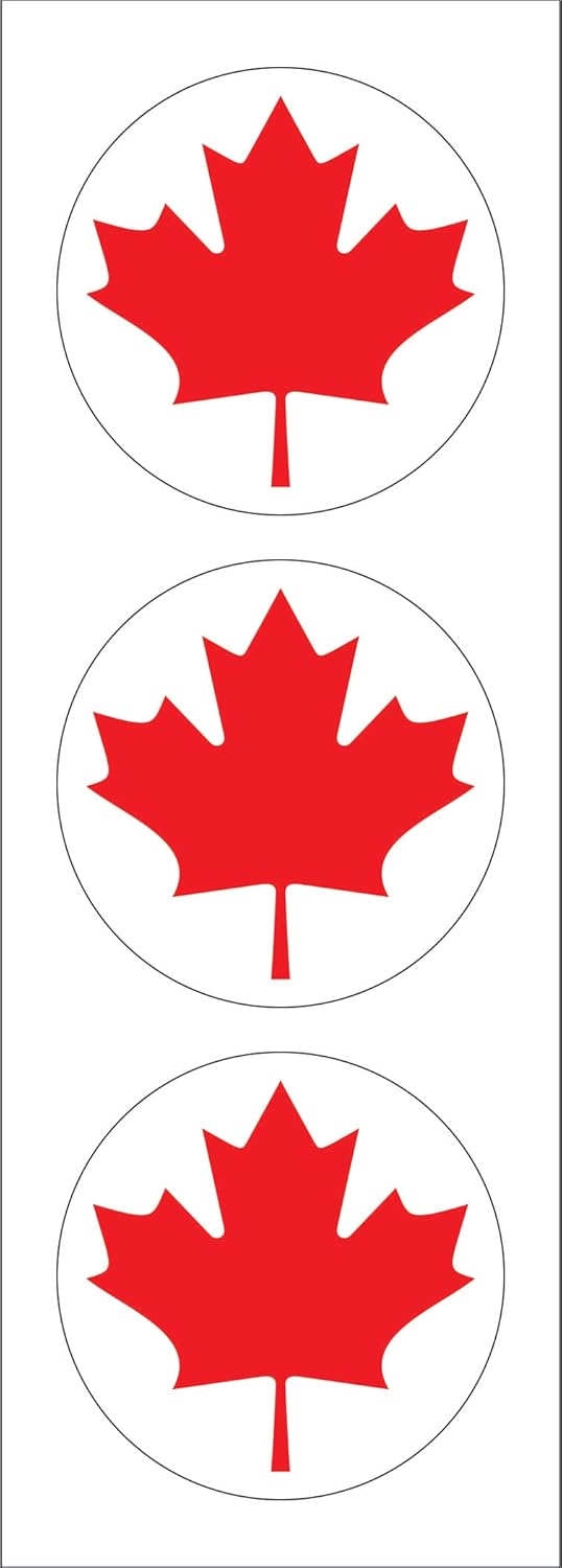 Canadian Canada Flag Hard Hat Sticker, Decal, Label Tool Lunch Box Helmet Maple Leaf Red (Pack of 3) 2" Round