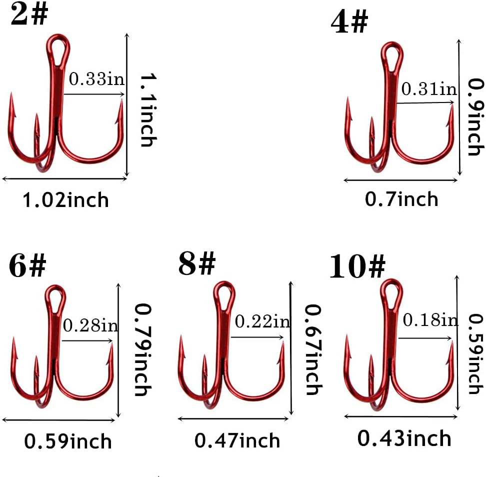 Jnrtifow Fishing Hook Treble Hooks 50pcs High Carbon Treble Hooks Super Sharp Solid Size 2 4 6 8 10 Triple Barbed Steel Fish Hook and Fishing Treble Hooks Protector 10pcs : Sports & Outdoors