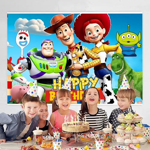 Fondo feliz cumpleaños para fiesta tema dibujos 60x40 pulg miniatura 3
