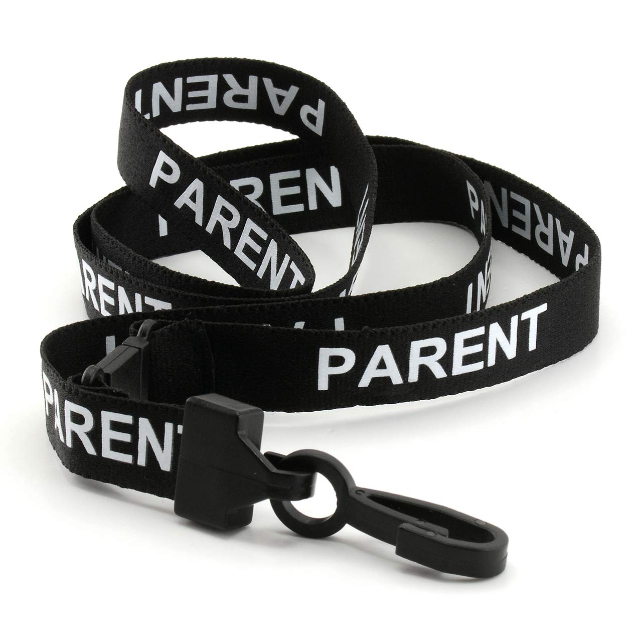 CKB LTD 20x Black PARENT LANYARDS Breakaway Safety Lanyard Neck Strap Swivel Plastic Clip For ID Card Holder Pre-Printed - Pull Quick Release Design