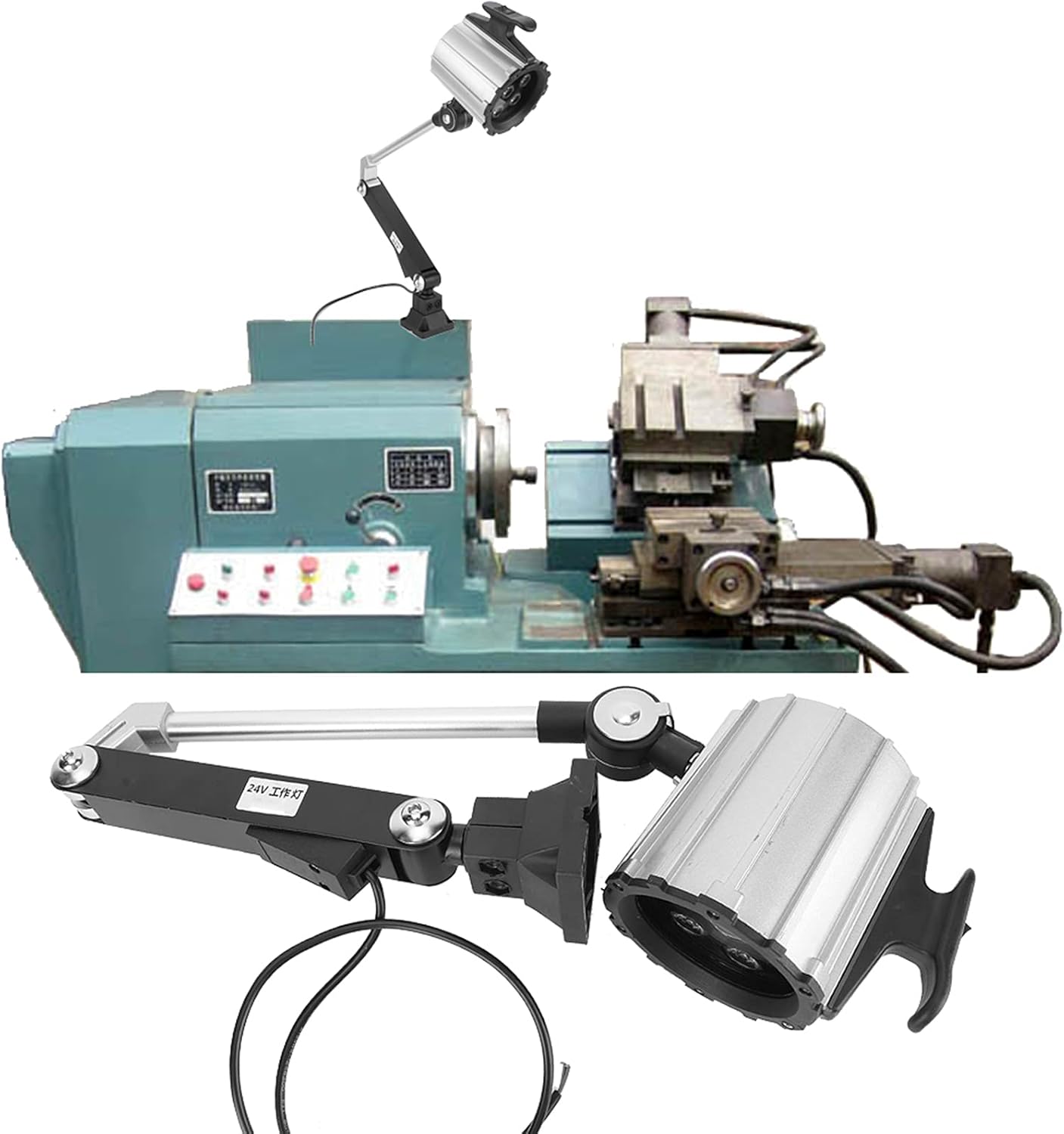 Garosa Lathe Worklight, 7W 24V LED Long Arm Machine Light, Adjustable Gooseneck for CNC Milling and Drill Work (Silver Black)