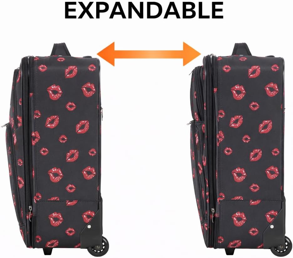 Karriage-Mate Betty Boop 3-Piece Luggage Set (20" 24" 28") - Lightweight Softside Spinner Suitcases with Expandable Design, Rolling Wheels & Telescopic Handle, Stylish Red Lip Print Travel Bags (7B)