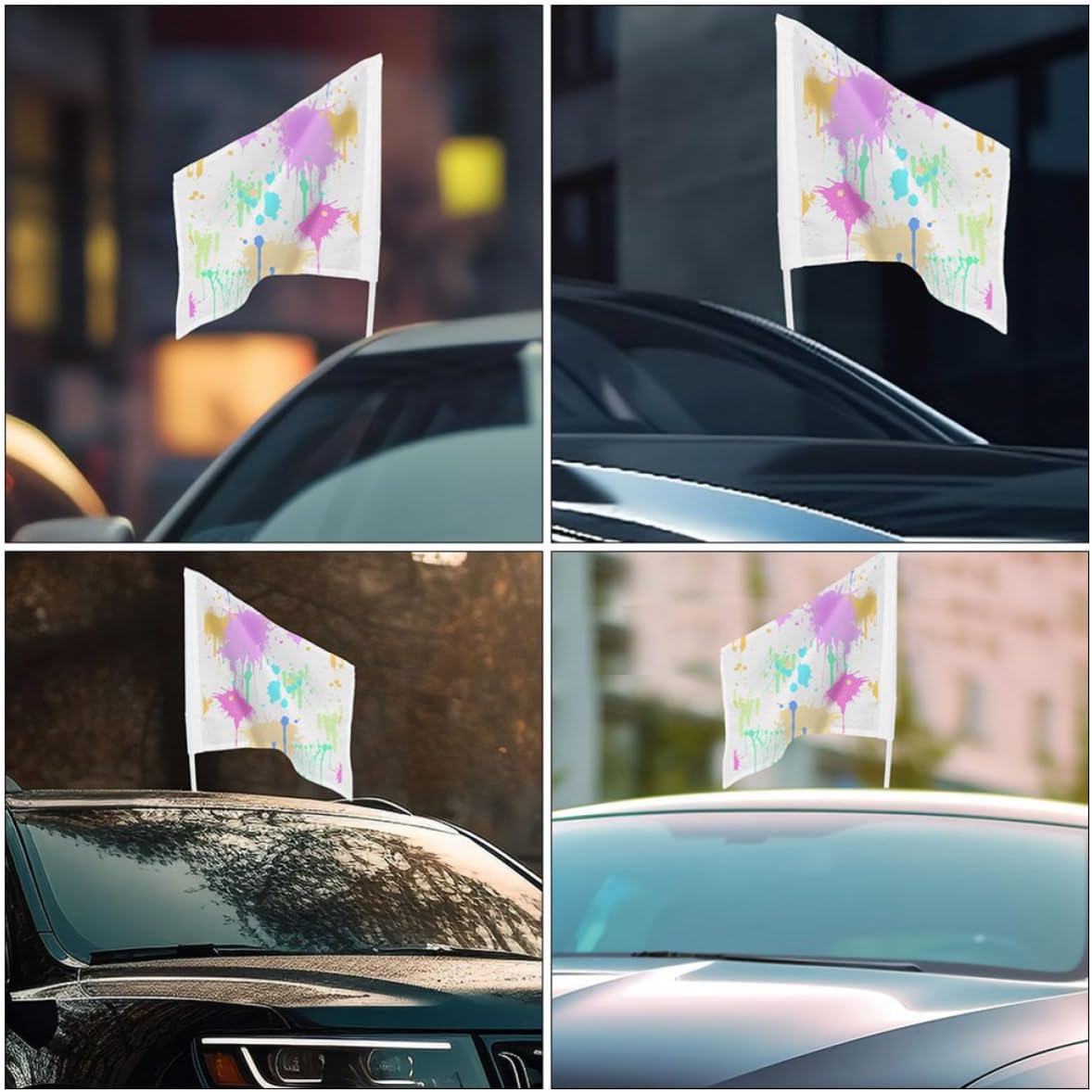 Blank Polyester Flags for Car Window Decoration Handheld Flags and 12pcs White DIY Plastic Stick Versatile Match Signal for Sports Events Outdoor Activities