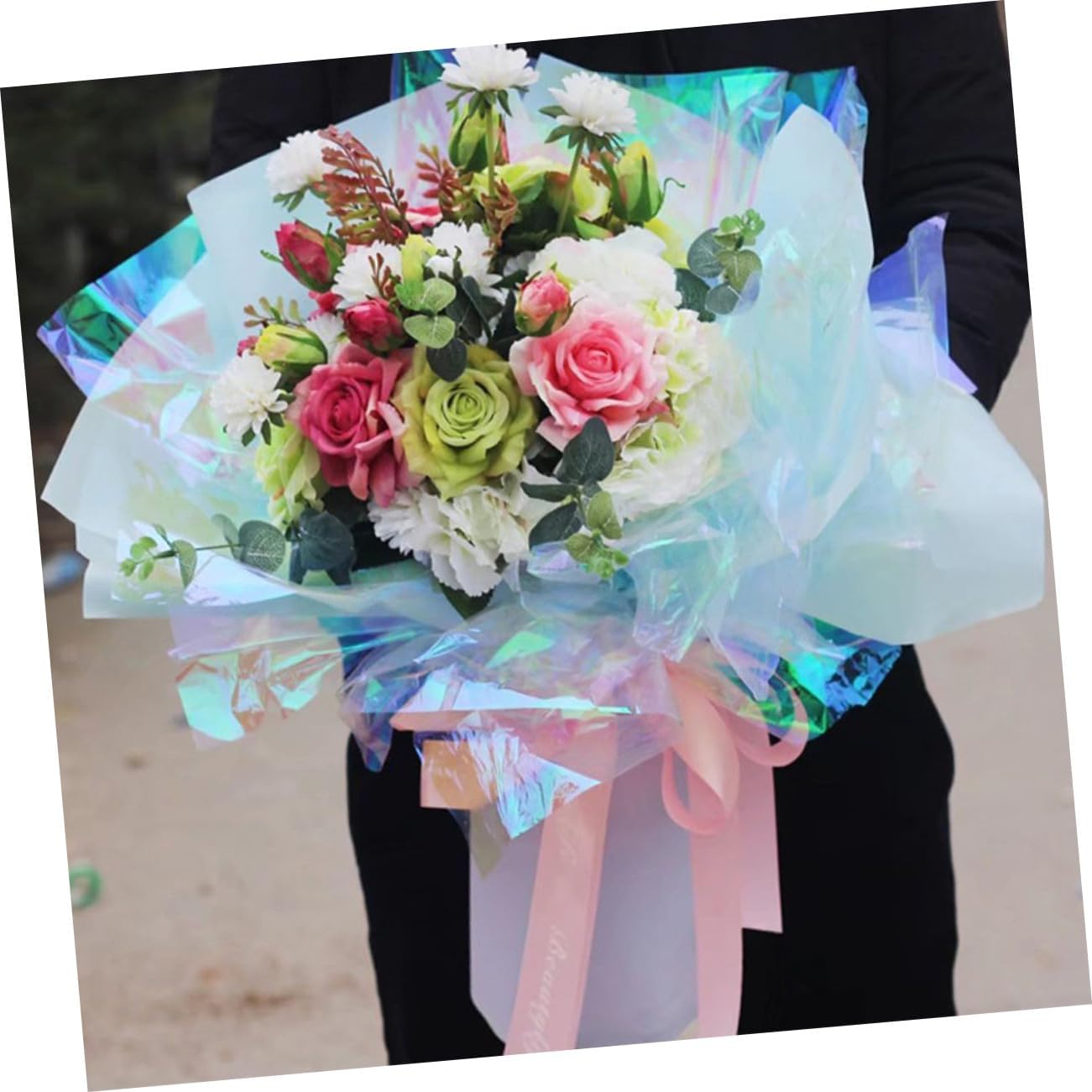 COOLHIYA Iridescent Cellophane Wrap Paper Gradient Color Floral Wrapping Film for DIY Crafting Decoration and Moisture Protection