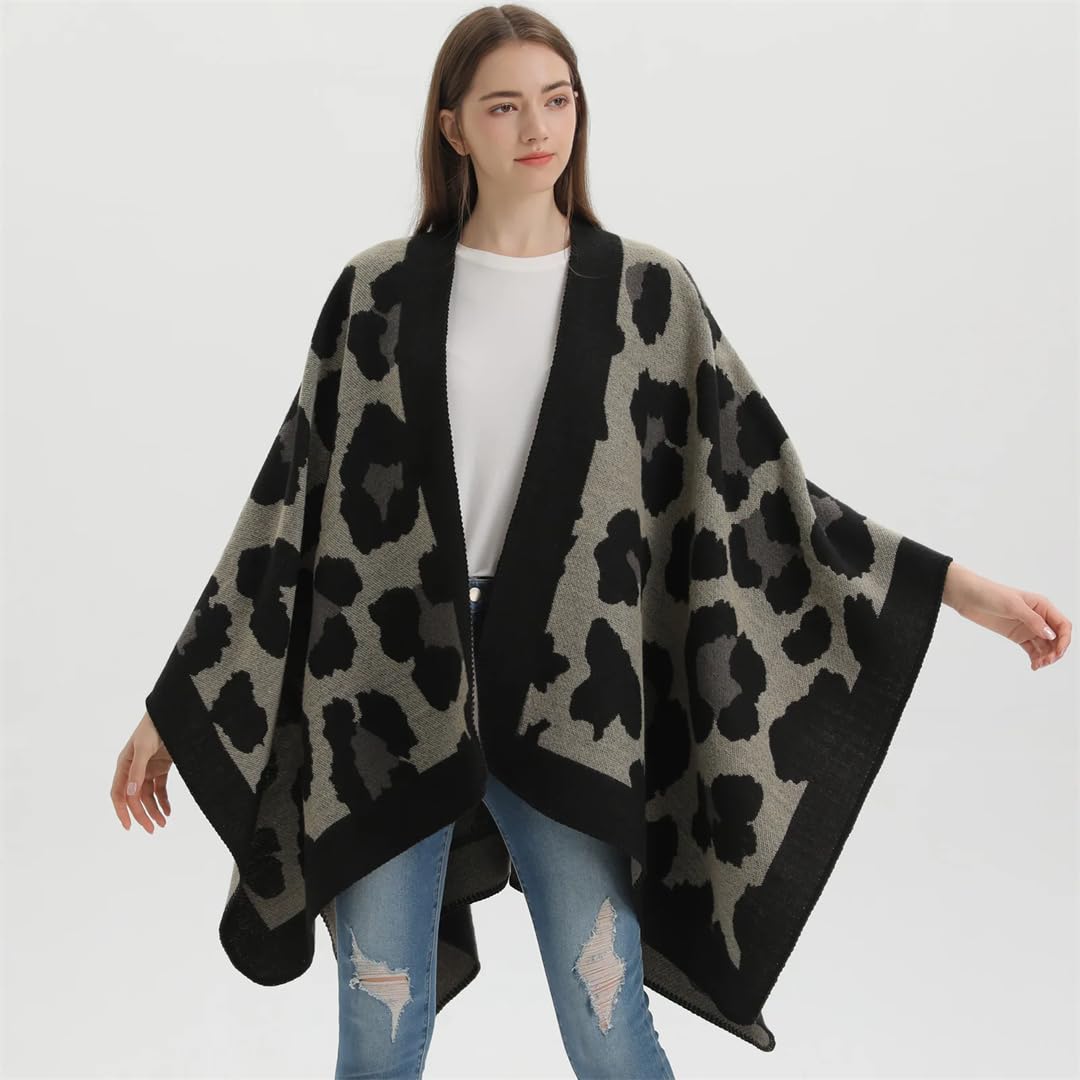 Wvapzxx Scialle Grande Da Donna Con Motivo Leopardato, Imitazione Cashmere, Mantello Diviso, Poncho Da Donna, Mantelle Autunnali E Invernali