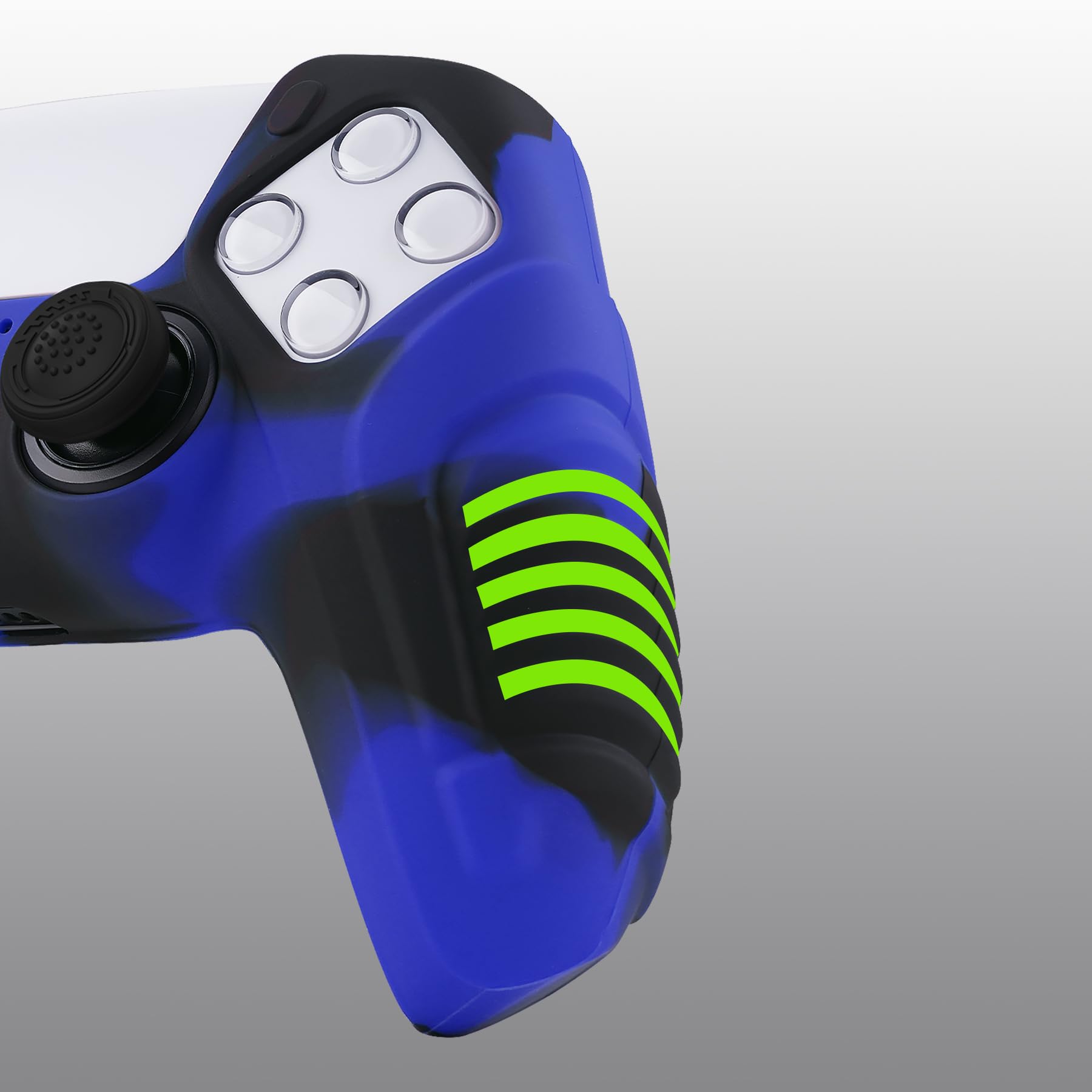 PlayVital Coque Manette pour ps5 Protection Housse Silicone avec Capuchon Joystick pour ps5 Controller Cover Skin，Édition Guerrier Enragé-Bleu & Noir