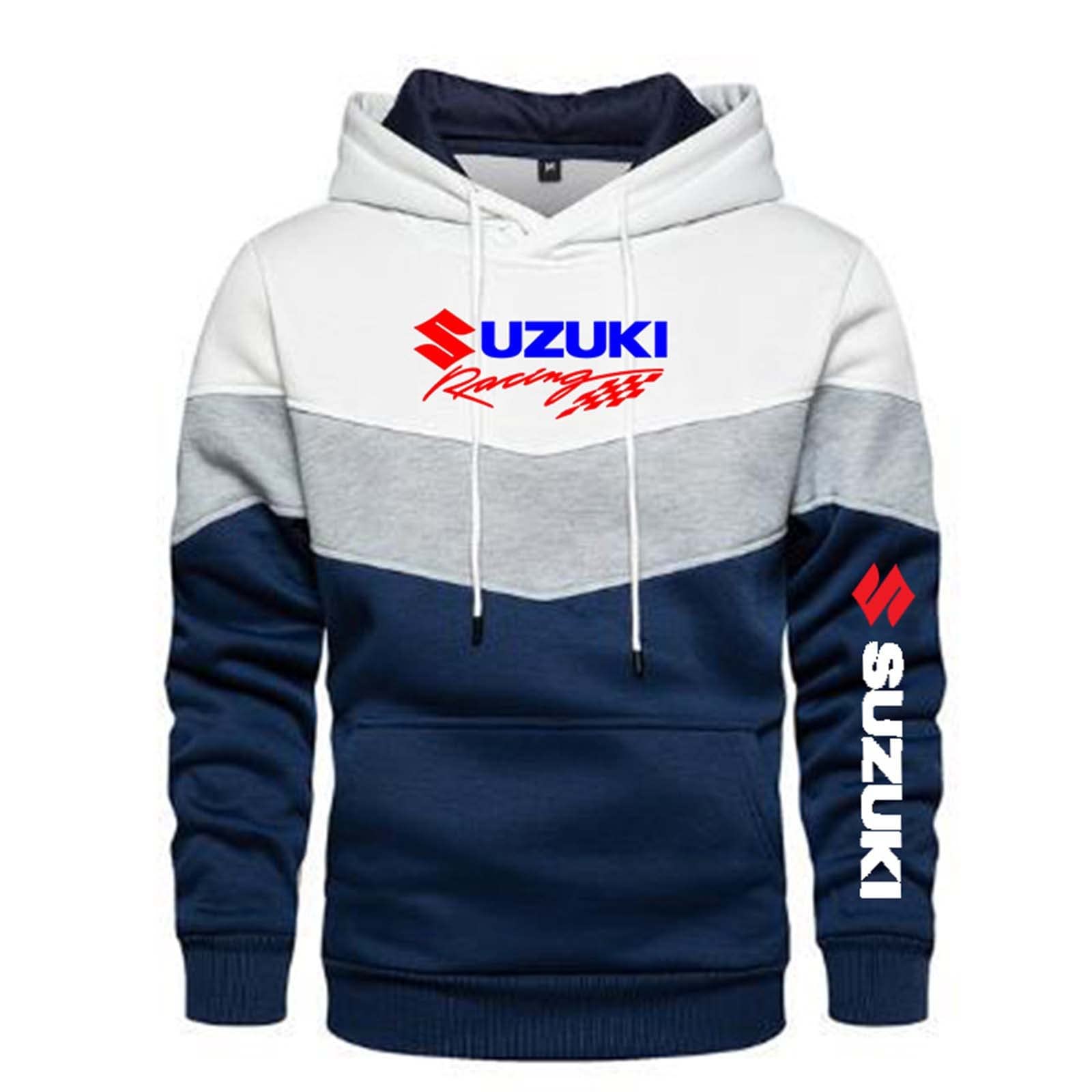 QWEIAS Pullover con Cappuccio in Pile da Uomo per Suzuki Print Felpa con Cappuccio Casual Top a Contrasto con Tasca Kanga(Color:A1,Size:M