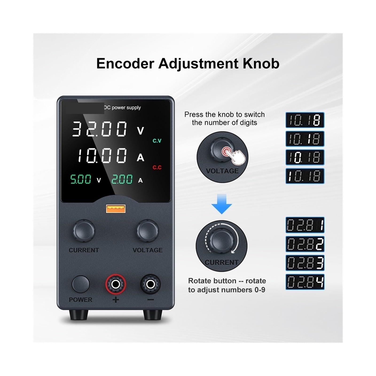 fuente de alimentación CC variable, Fuente De Alimentación CC 30V, 5A, 10A, Pantalla USB Ajustable, Fuentes Laboratorio, Regulador Voltaje 60V, 120V, 3A, Anodizado Metal(GA605H)