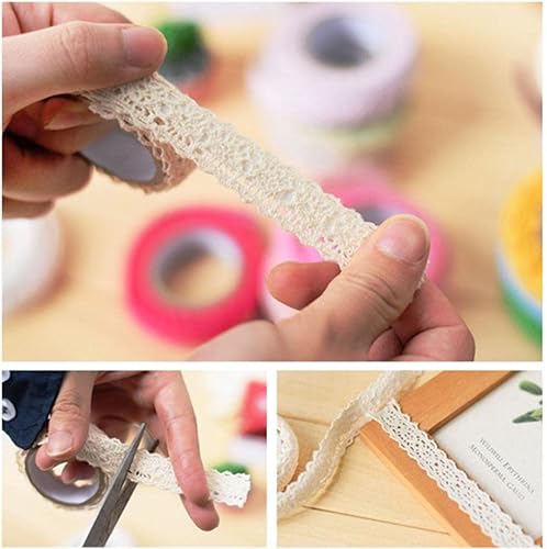 Miniatura 2 de Cintas decorativas para manualidades, cinta adhesiva de encaje, cinta washi de tela, azul, rollo de 2 yardas x 0.591 in para diario de viaje