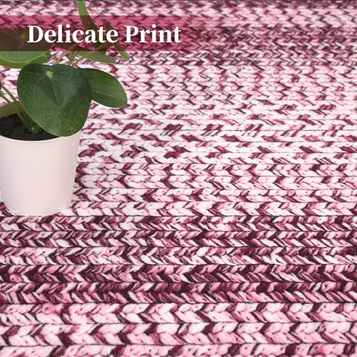 GAOMON Area Rug - 4x6 Modern Braided Print Washable Non-Slip Non-Shedding Low Pile Foldable Thin Pink Rug for Entryway, Living Room, Bedroom, Home Office