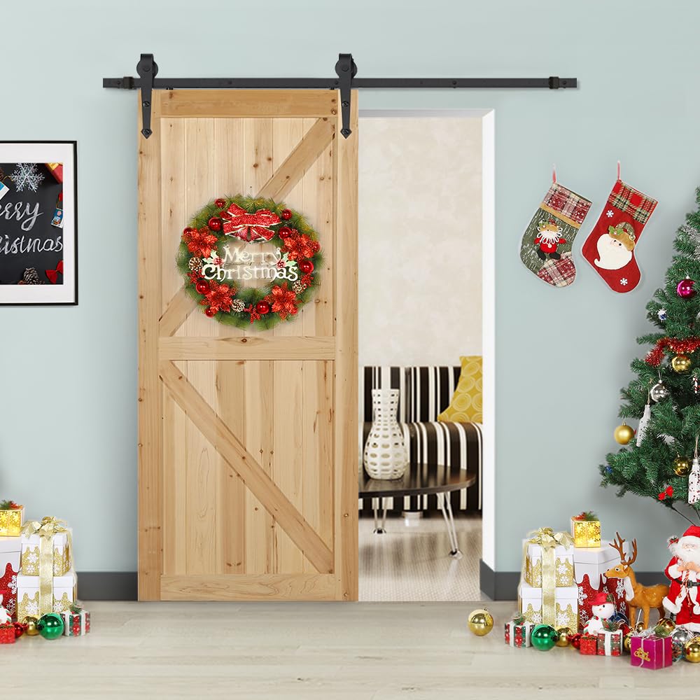 Binario per Porta Scorrevole Nero e Rustico Kit Accessori con Guida per Anta Singola in Legno Regolabile 6FT/183 cm
